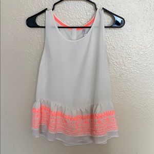Cute white e tank top with neon pink detail